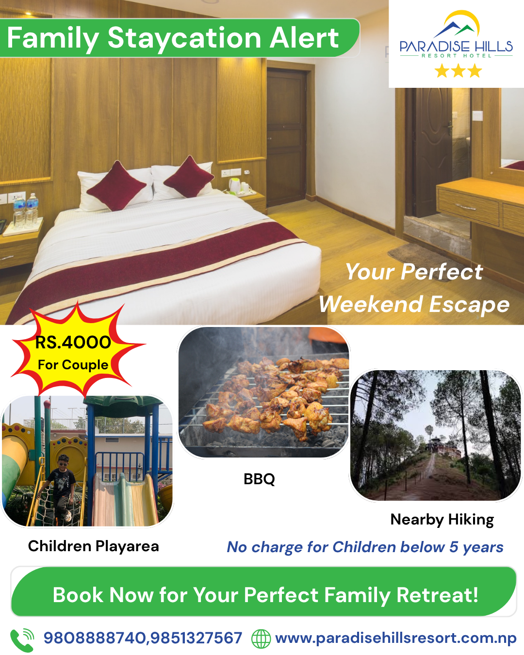 Comfortable deluxe room at Paradise Hills Resort with modern amenities.